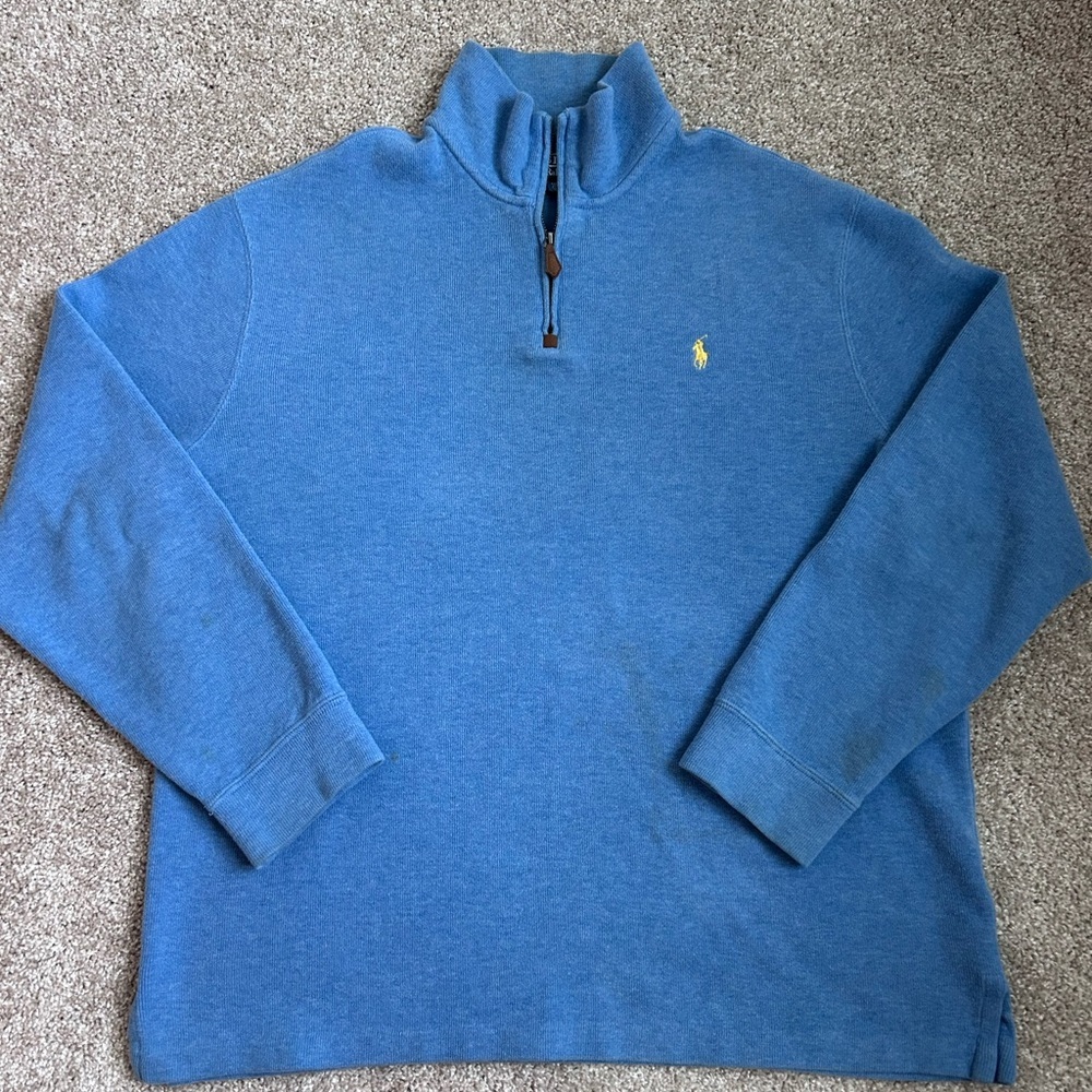 Polo Ralph Lauren Sweater Mens Extra Large Blue Rib Knit Quarter Zip Pullover